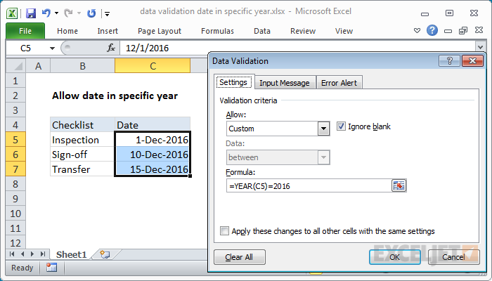 Date Validation In Excel Using Formula